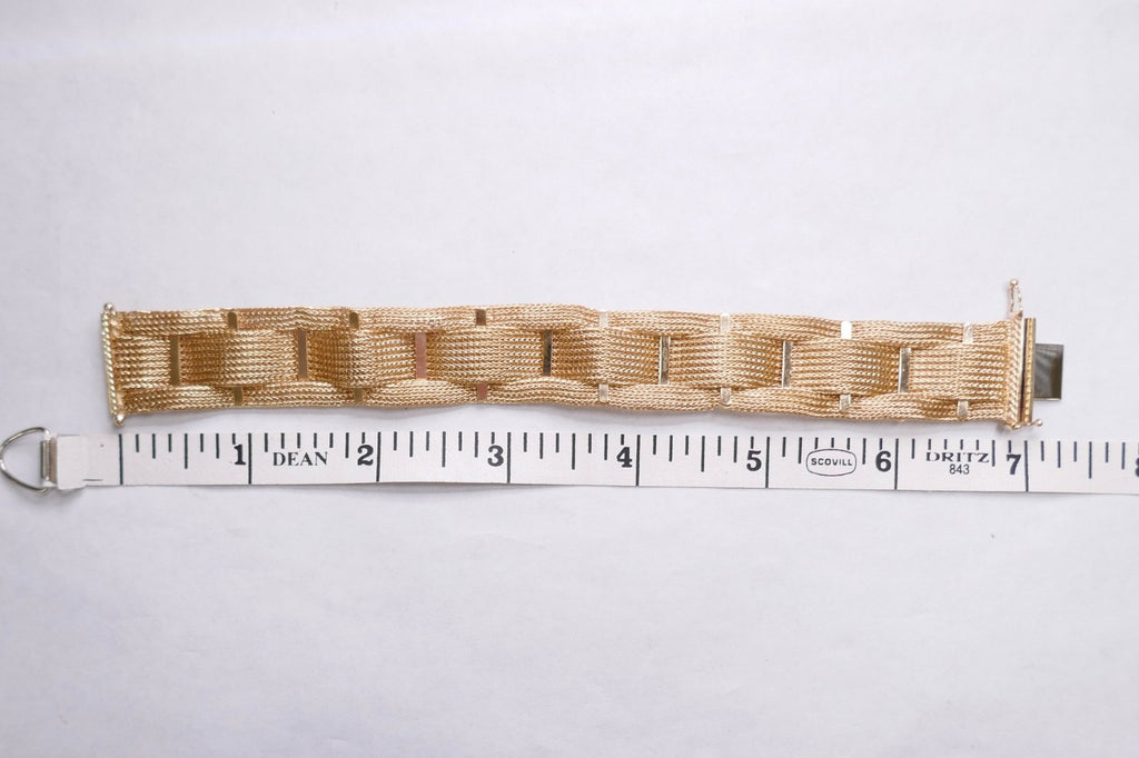 Vintage 18K Yellow Gold Wide Woven Mesh Bracelet 7 inches