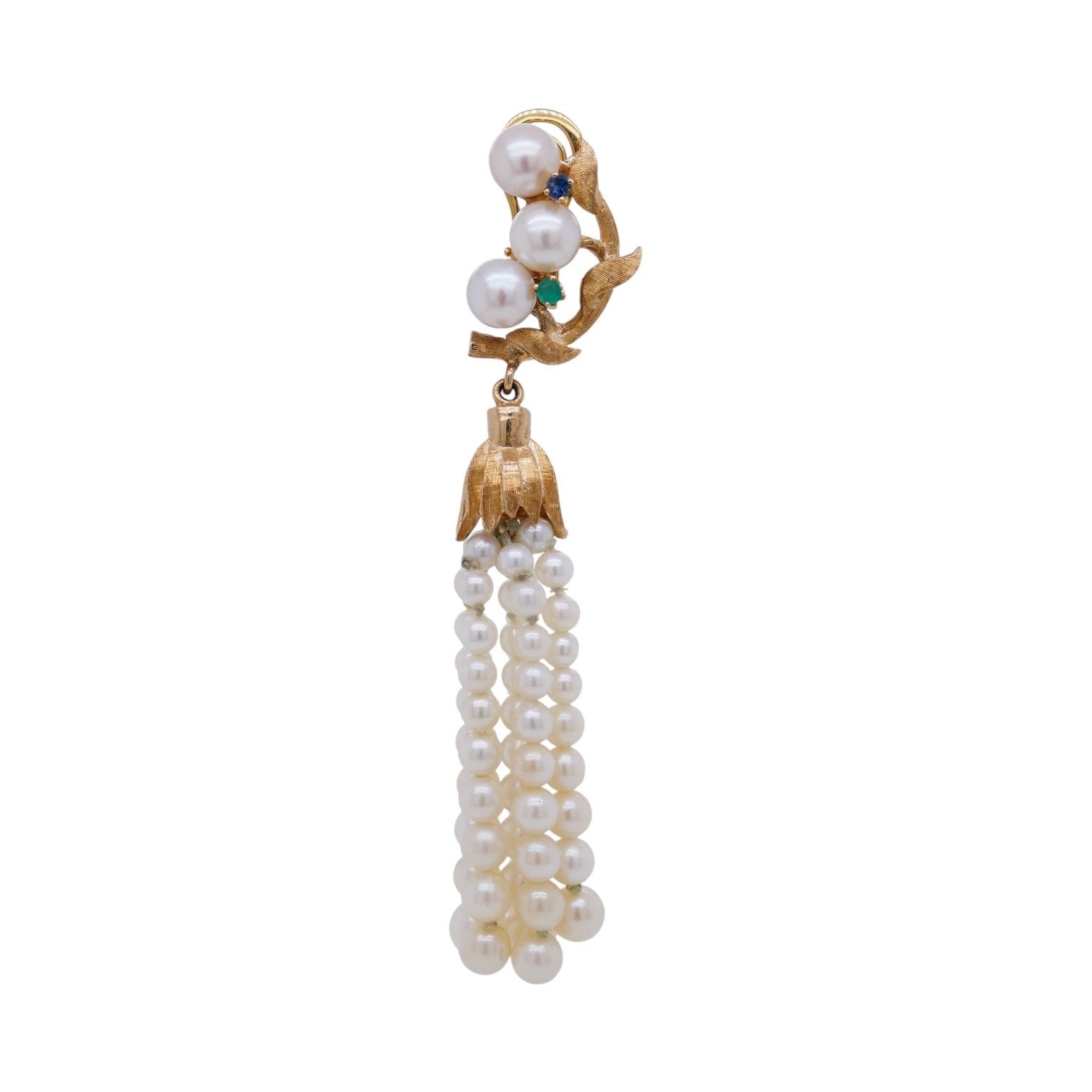 Vintage 18K Gold Pearl & Gemstone Asymetrical Fish Earrings