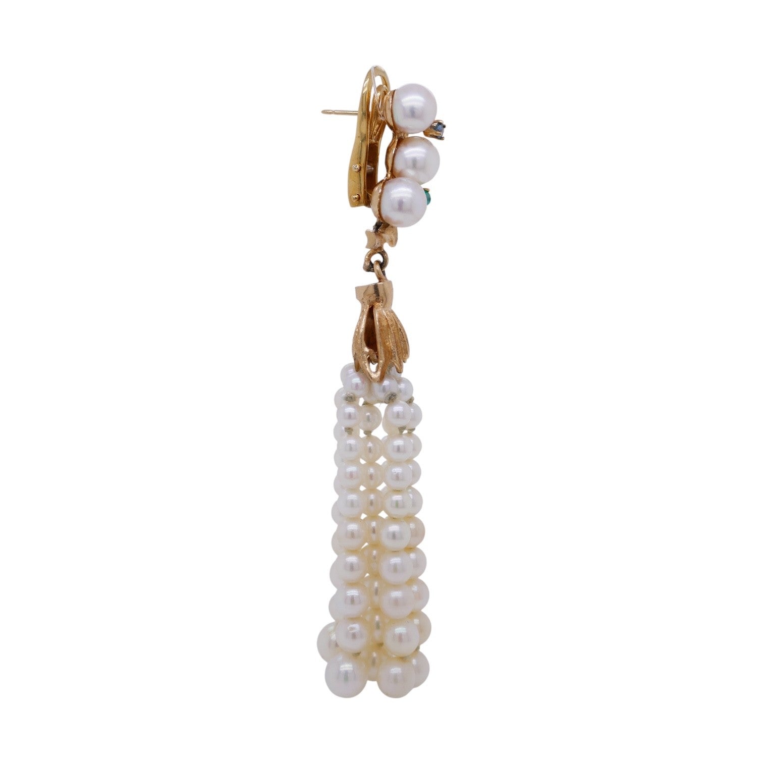Vintage 18K Gold Pearl & Gemstone Asymetrical Fish Earrings