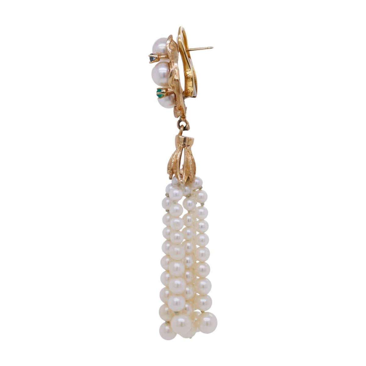 Vintage 18K Gold Pearl & Gemstone Asymetrical Fish Earrings