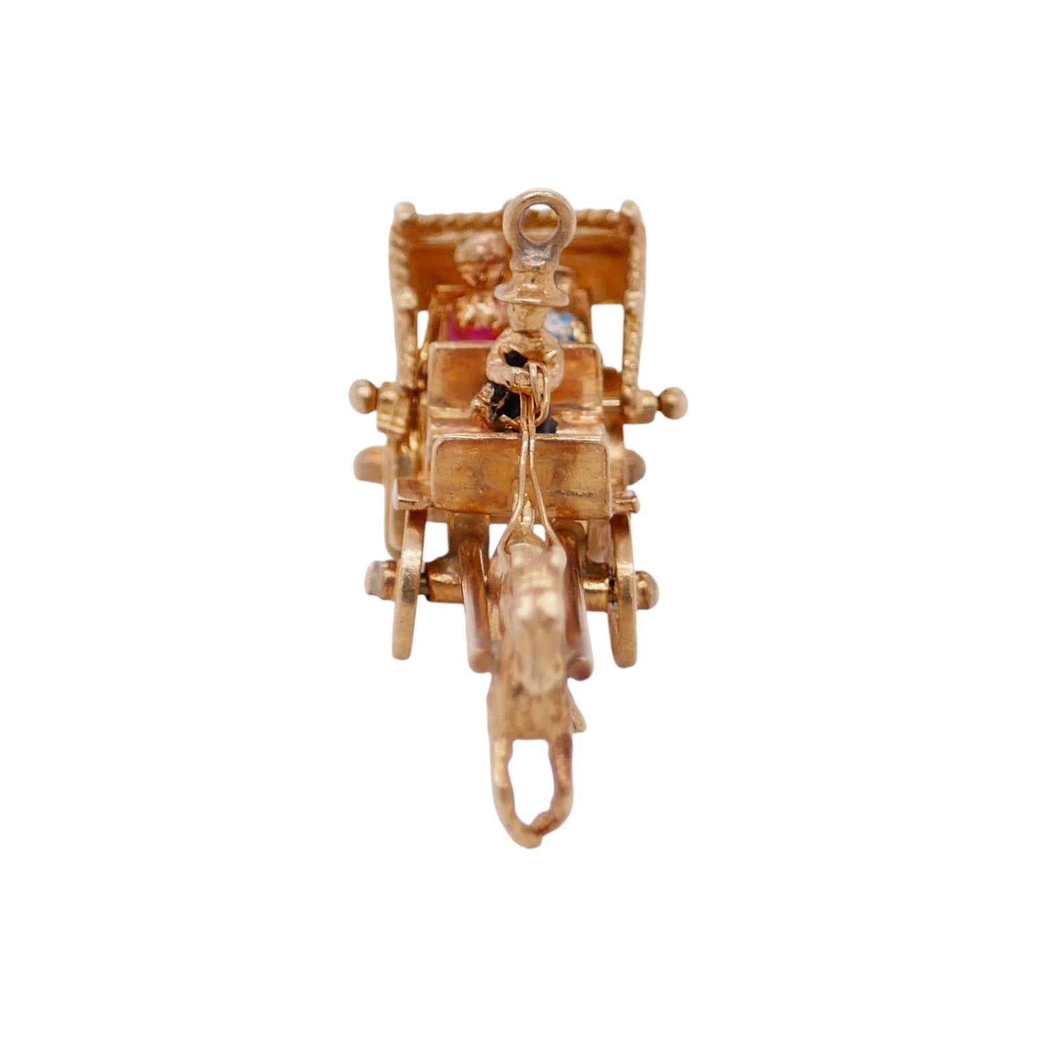 Vintage 14K Gold Articulated Horse & Carriage Pendant – Moving Canopy & Wheels