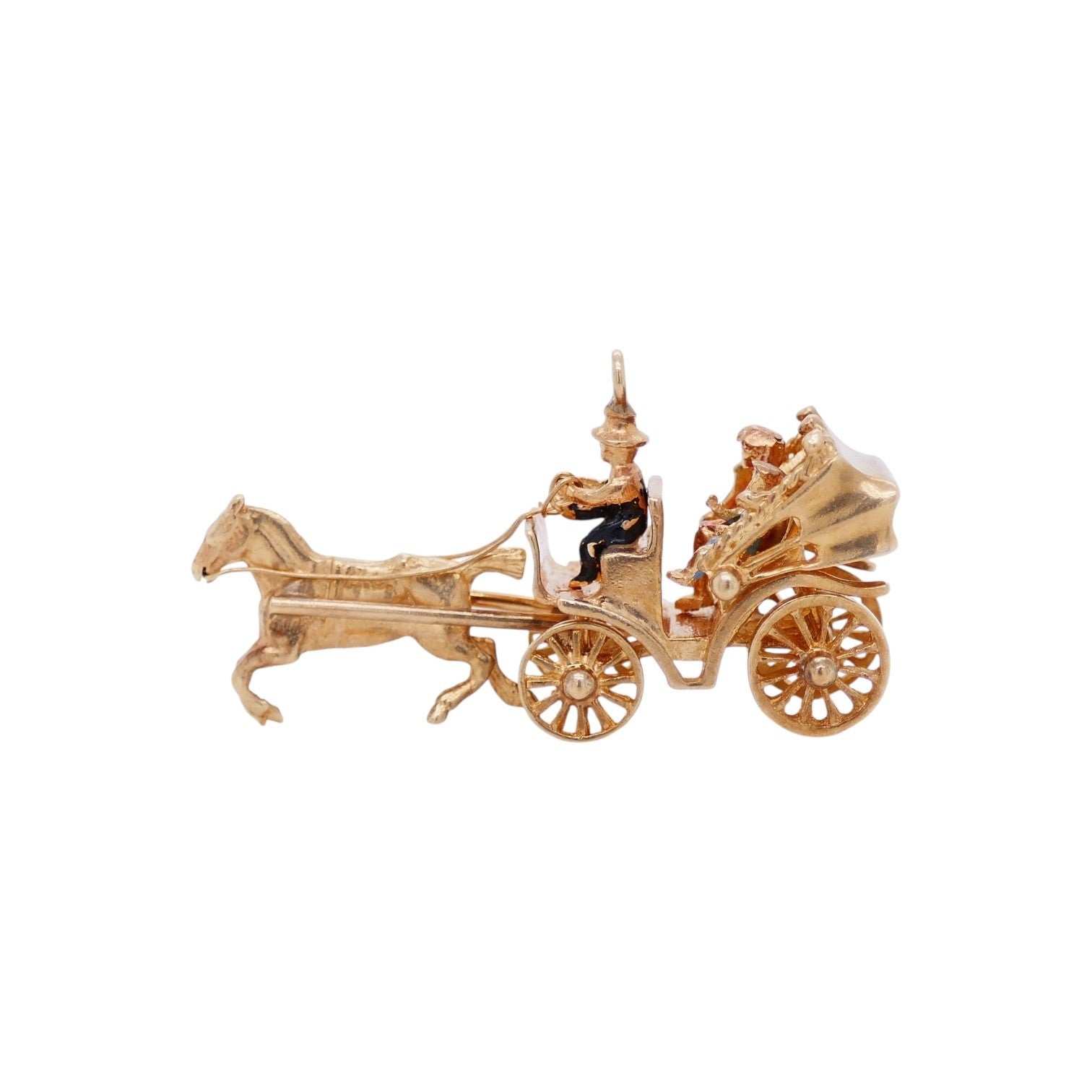 Vintage 14K Gold Articulated Horse & Carriage Pendant – Moving Canopy & Wheels