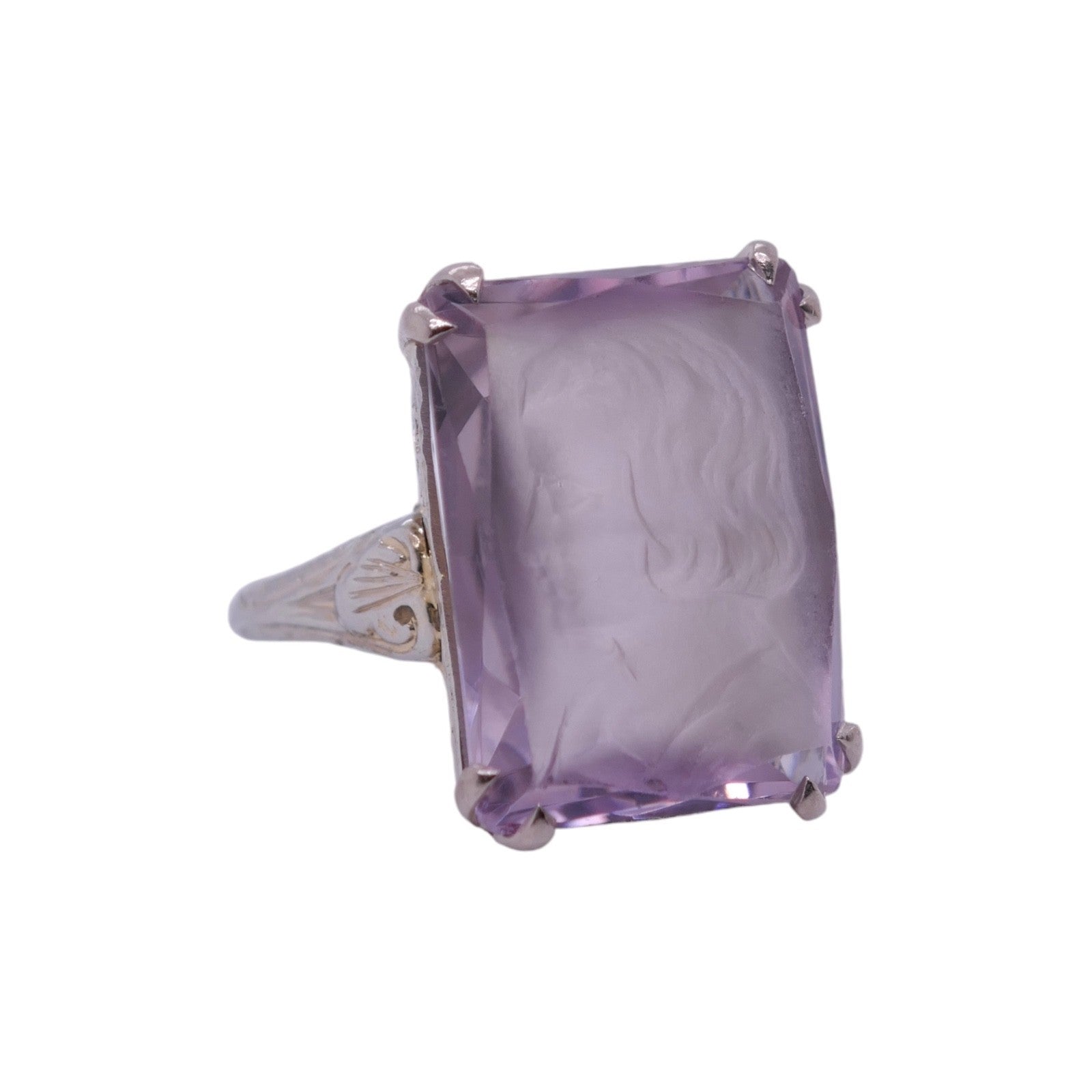 Antique 18k White Gold Amethyst Cameo Ring Size 7.25