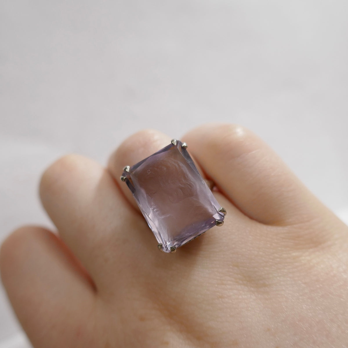 Antique 18k White Gold Amethyst Cameo Ring Size 7.25