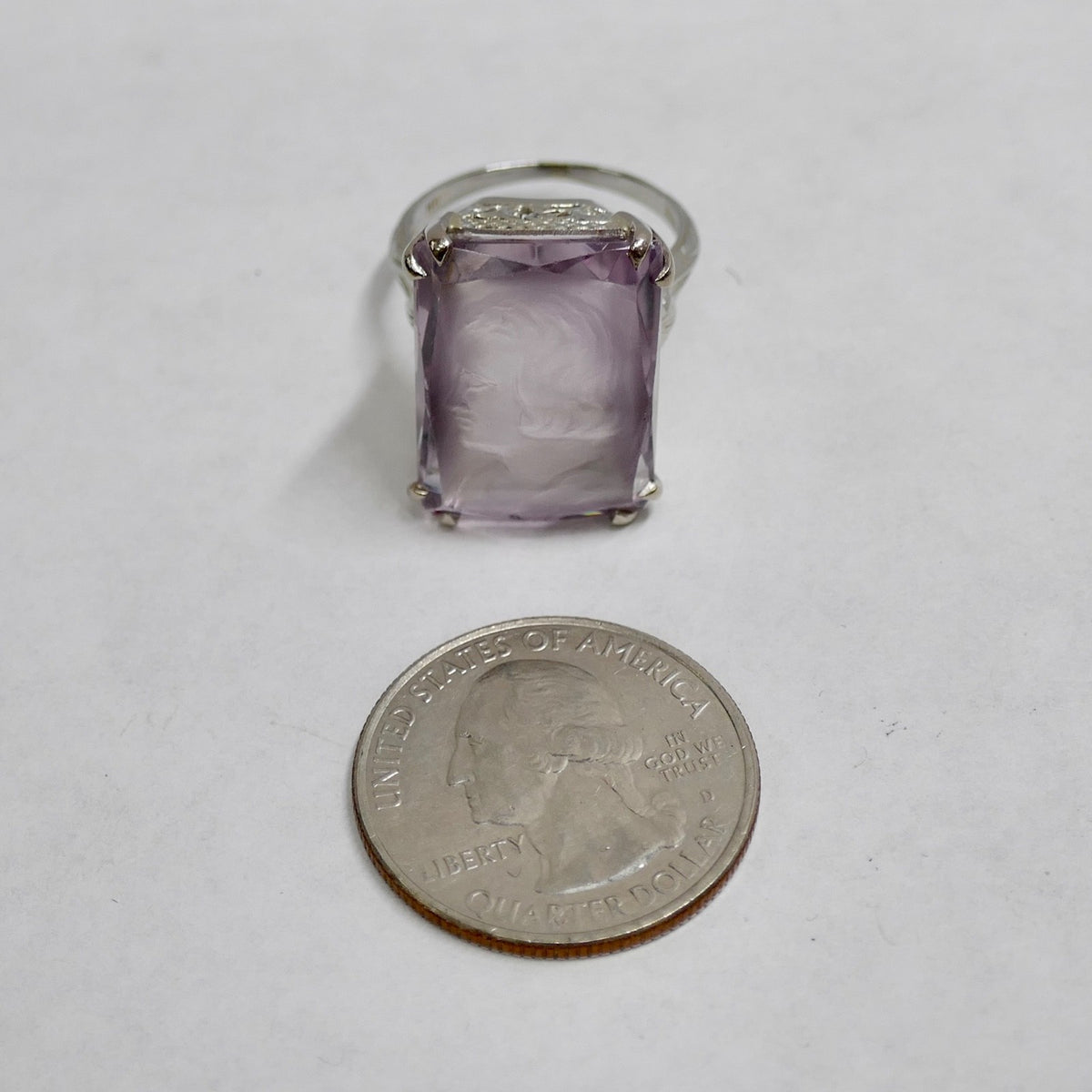 Antique 18k White Gold Amethyst Cameo Ring Size 7.25