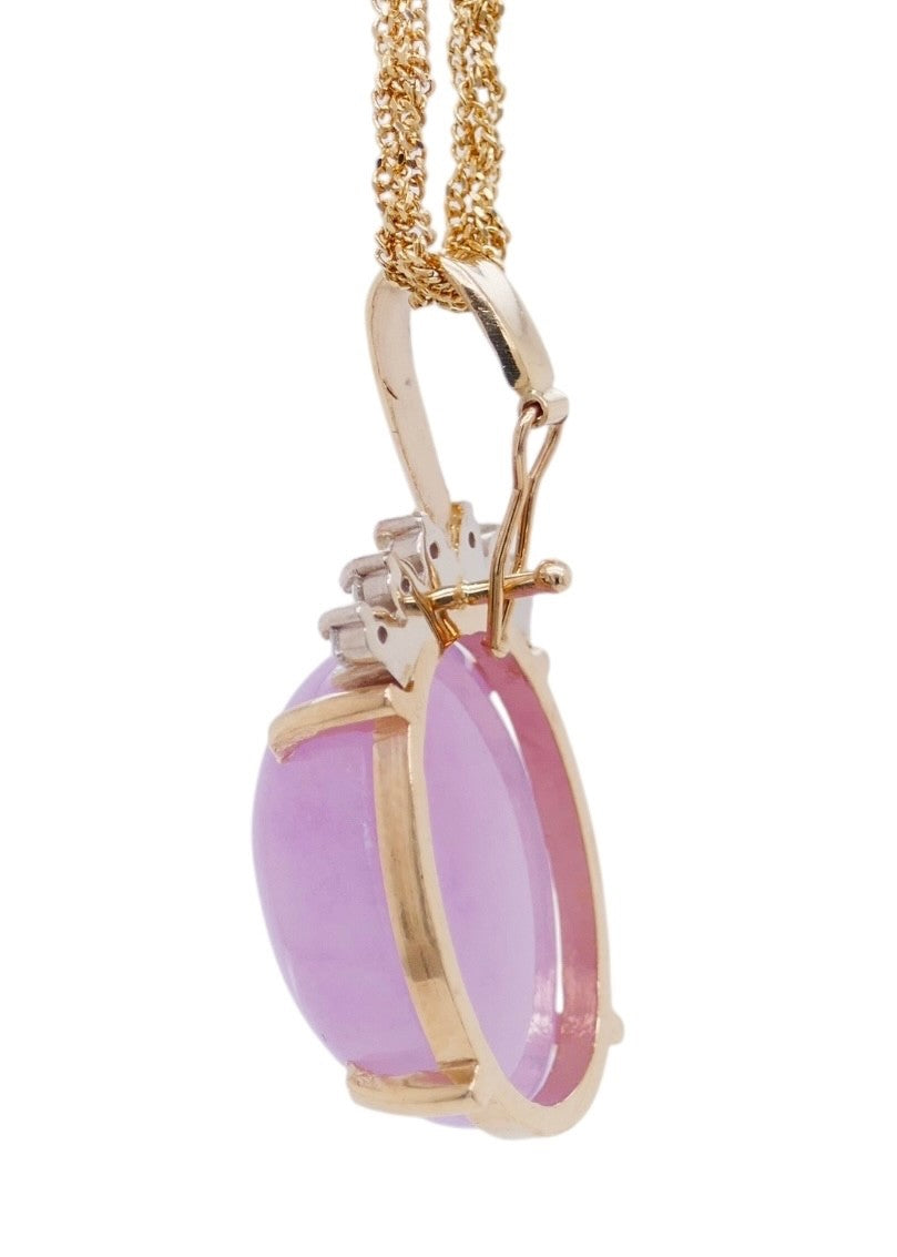 14k Gold Lavender Jade & Diamond Pendant with Enhancer Bail (Chain Not Included)