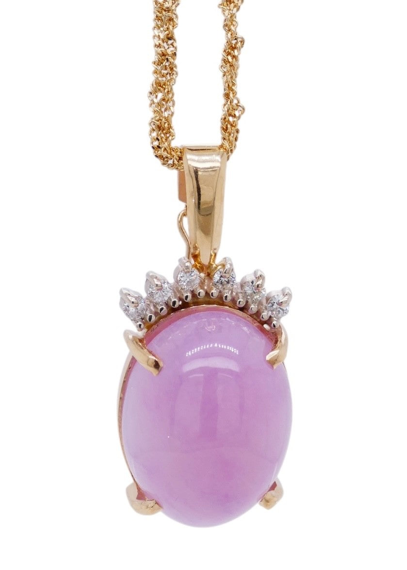 14k Gold Lavender Jade & Diamond Pendant with Enhancer Bail (Chain Not Included)