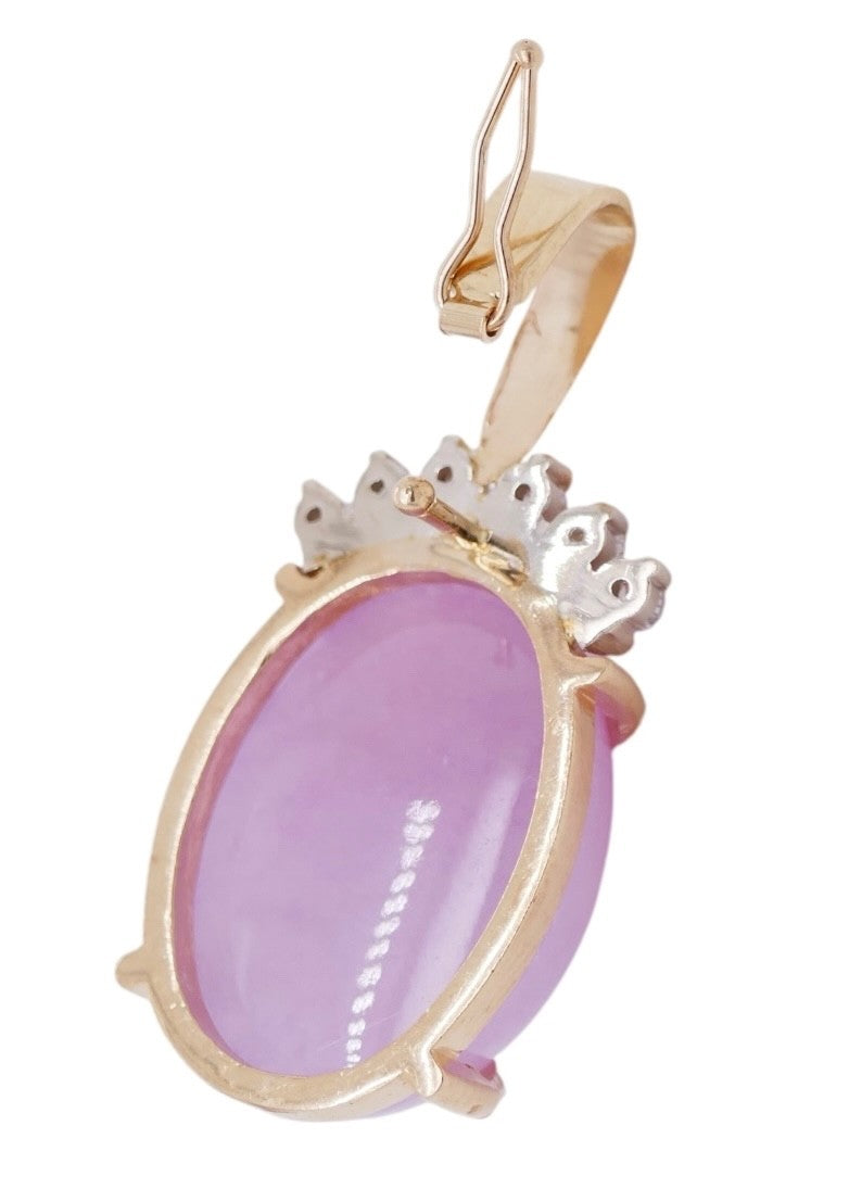 14k Gold Lavender Jade & Diamond Pendant with Enhancer Bail (Chain Not Included)