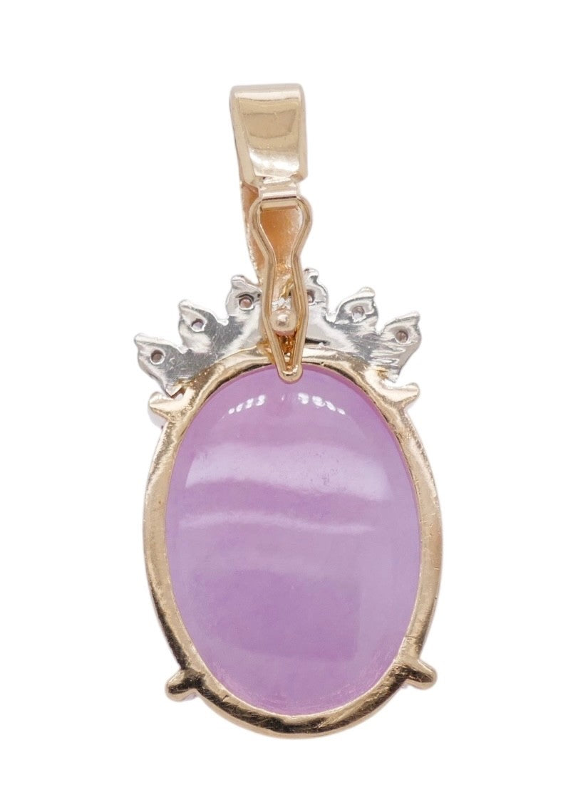 14k Gold Lavender Jade & Diamond Pendant with Enhancer Bail (Chain Not Included)