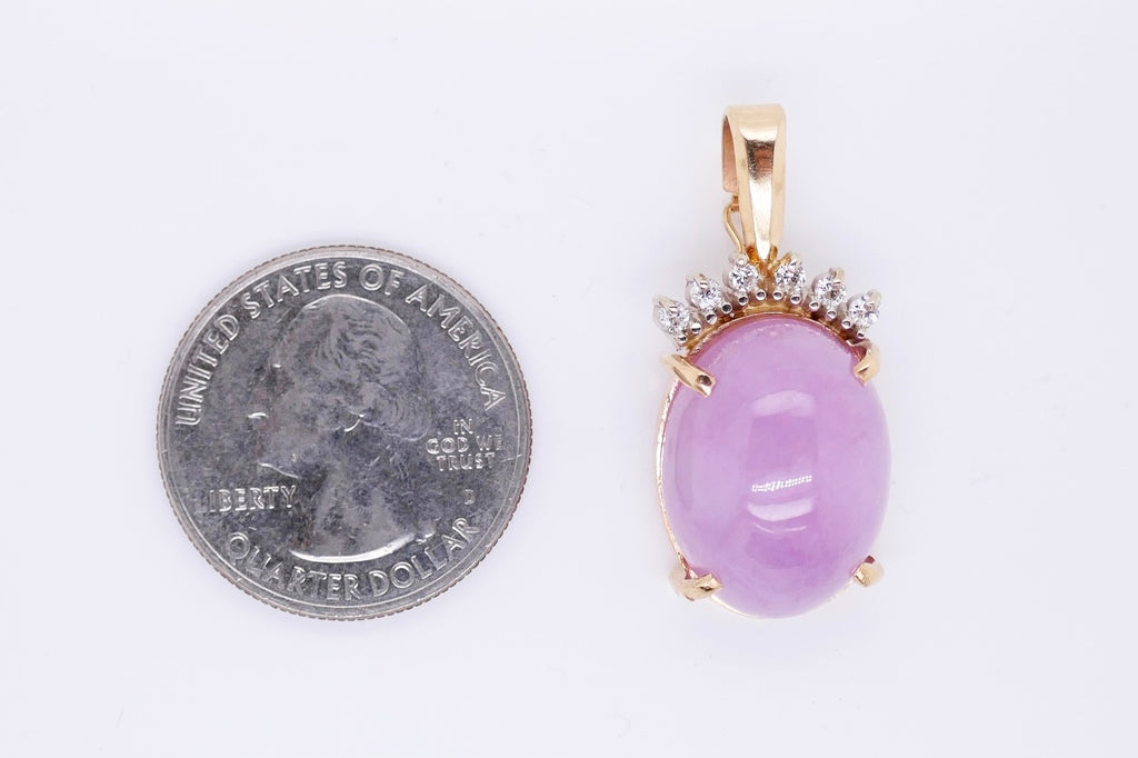 14k Gold Lavender Jade & Diamond Pendant with Enhancer Bail (Chain Not Included)