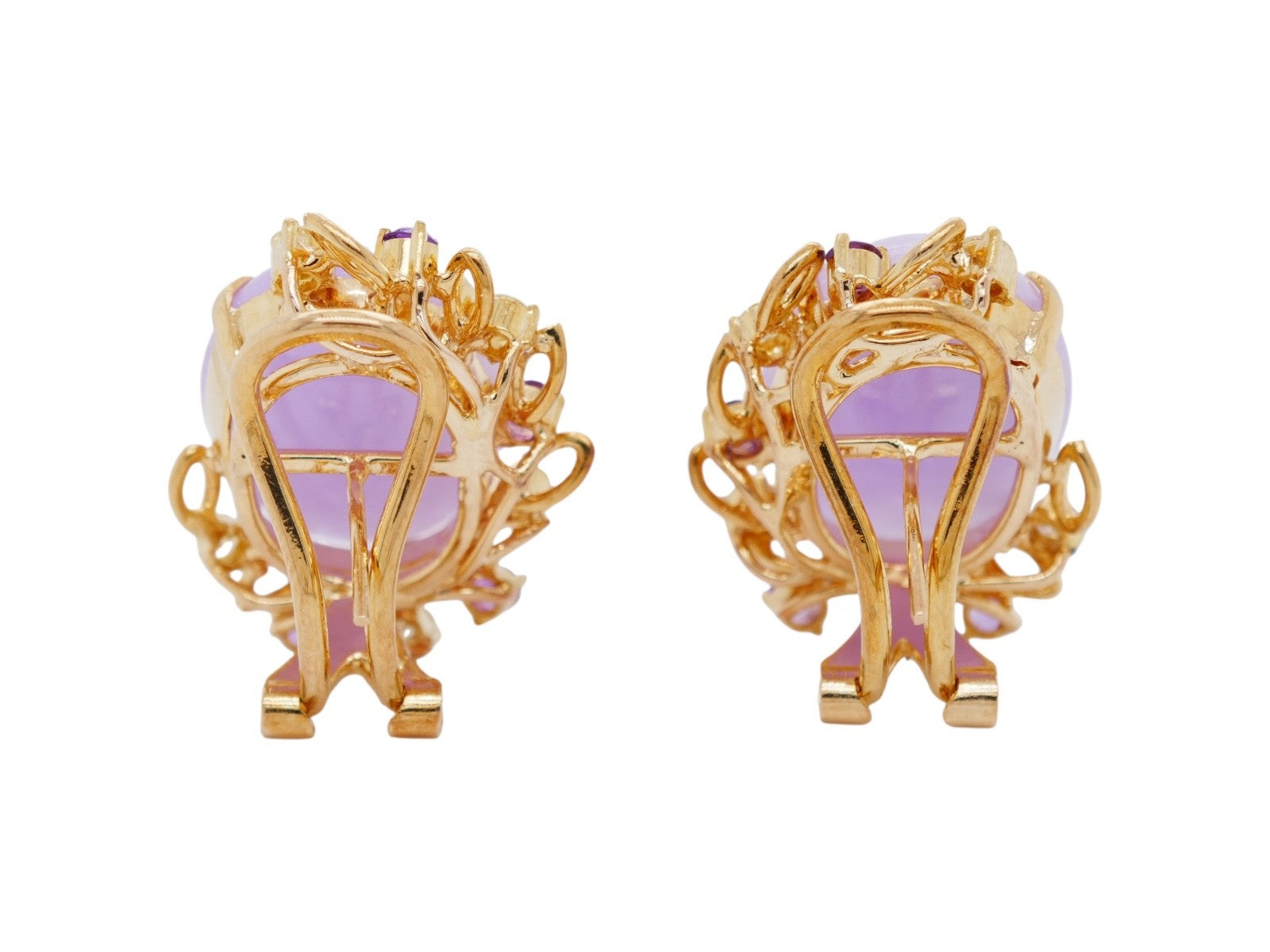 14k Gold Lavender Jade Earrings Diamond & Amethyst Accent Stones