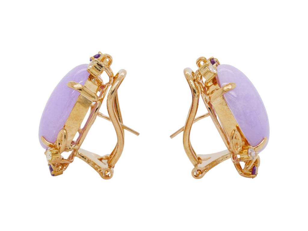 14k Gold Lavender Jade Earrings Diamond & Amethyst Accent Stones