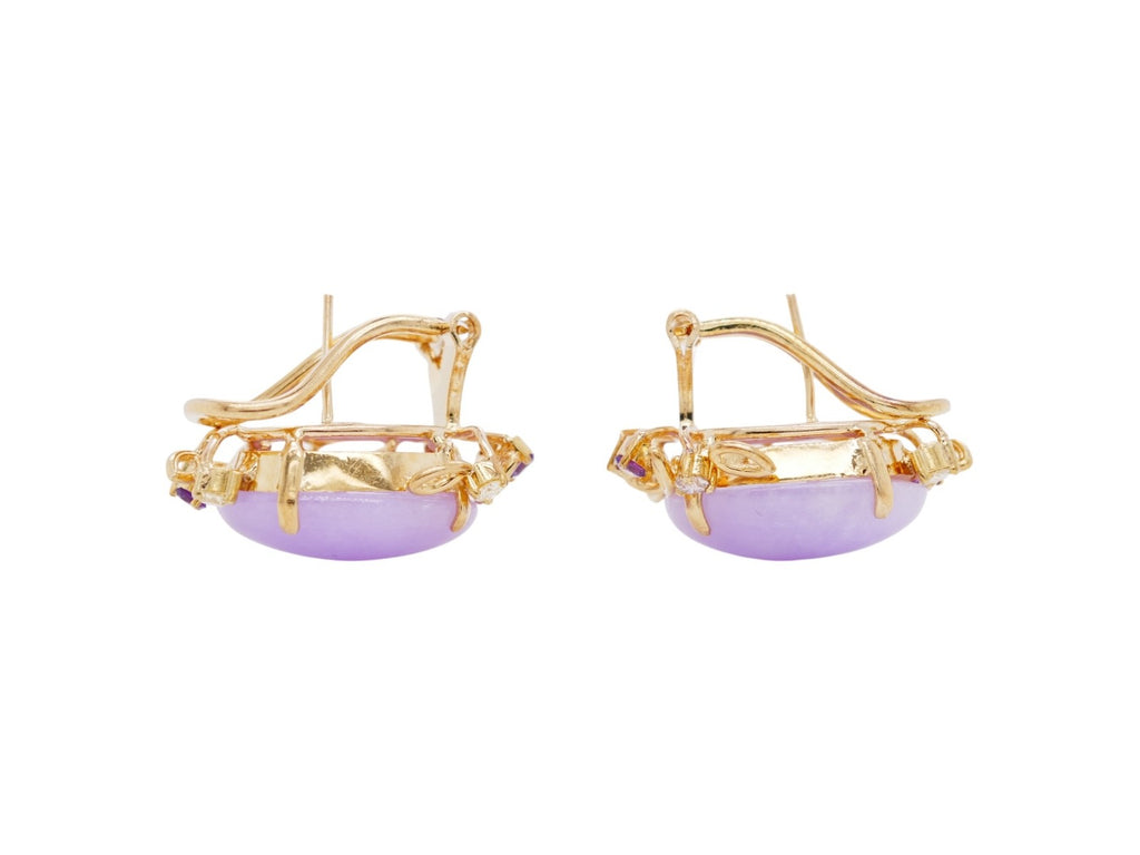 14k Gold Lavender Jade Earrings Diamond & Amethyst Accent Stones