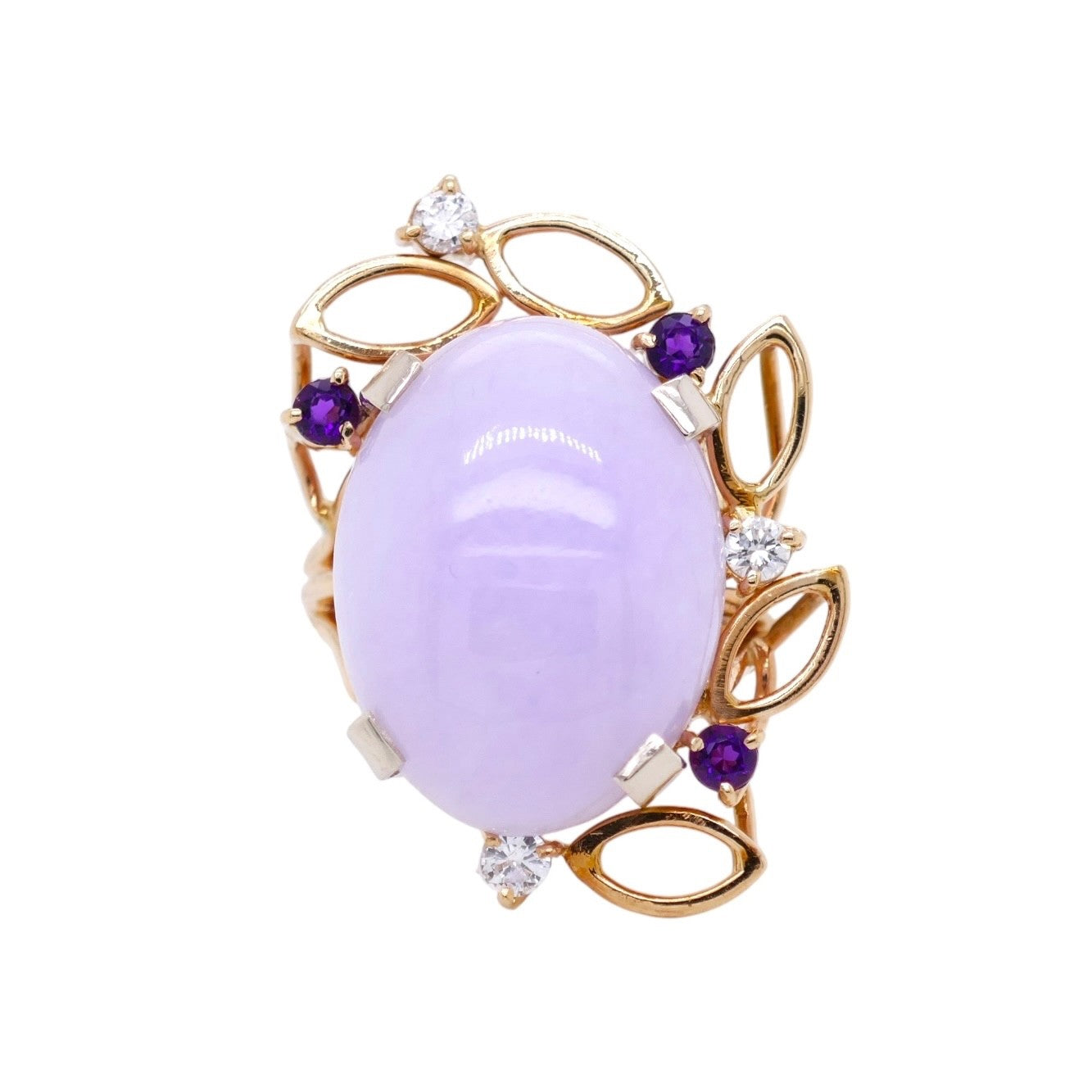 14k Gold Lavender Jade Diamond & Amethyst Ring Size 6.5