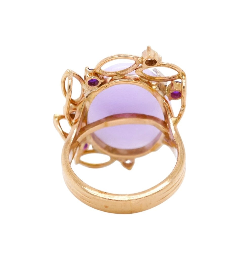14k Gold Lavender Jade Diamond & Amethyst Ring Size 6.5