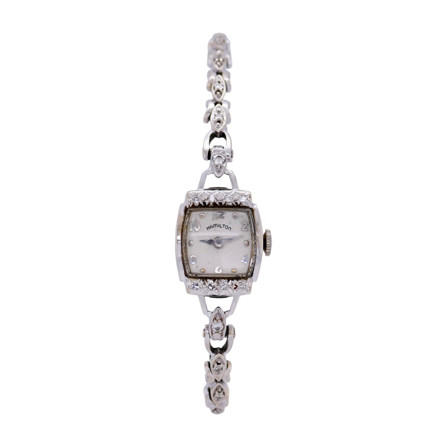 Vintage Hamilton 14K White Gold & Diamond Ladies Watch 5.9 in