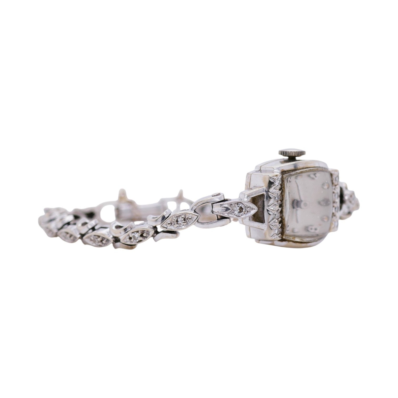 Vintage Hamilton 14K White Gold & Diamond Ladies Watch 5.9 in