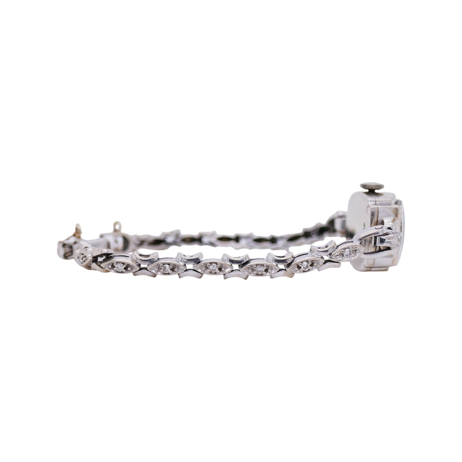 Vintage Hamilton 14K White Gold & Diamond Ladies Watch 5.9 in