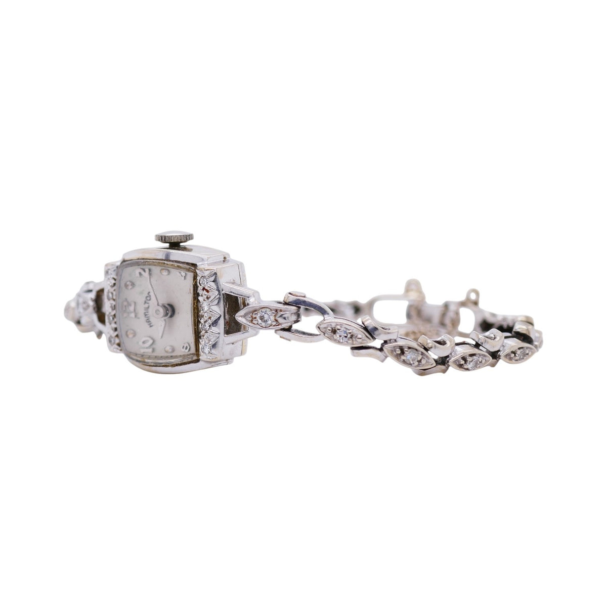 Vintage Hamilton 14K White Gold & Diamond Ladies Watch 5.9 in