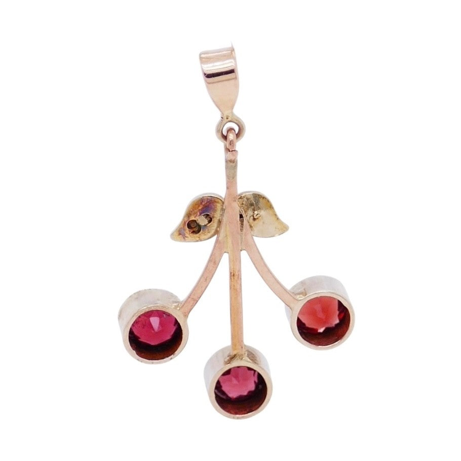 Vintage 9K Gold Garnet & Pearl Cherry Charm/Pendant