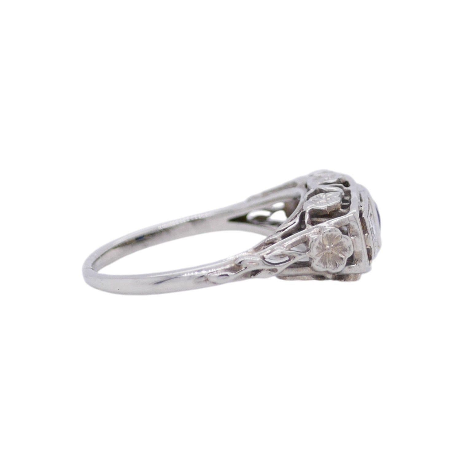 Vintage Art Deco 14K White Gold Diamond & Sapphire Ring Size 5.75
