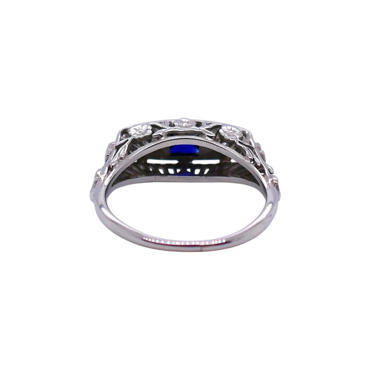 Vintage Art Deco 14K White Gold Diamond & Sapphire Ring Size 5.75