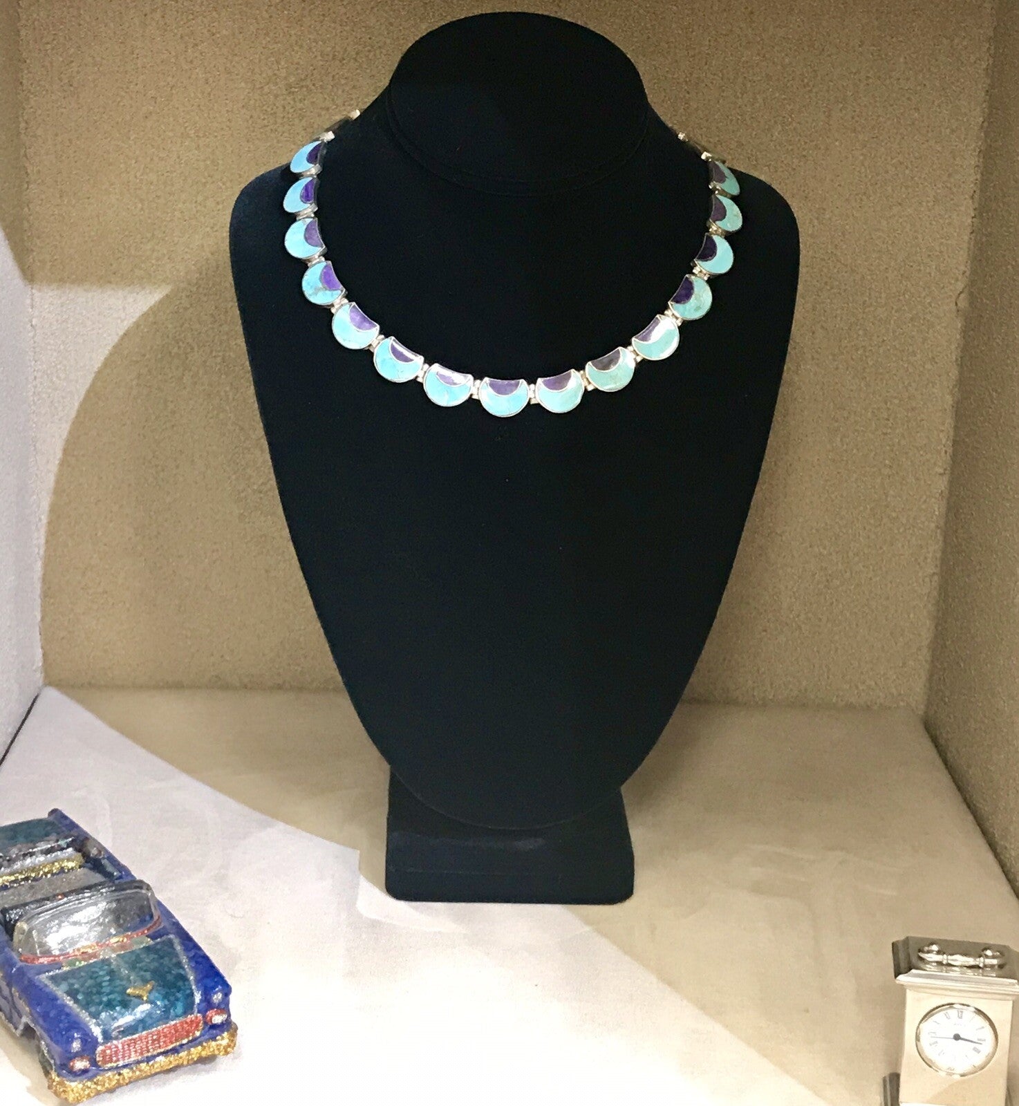 Antoinette Cleoni Silver & Turquoise (Blue & Purple) Collar Choker 16 in