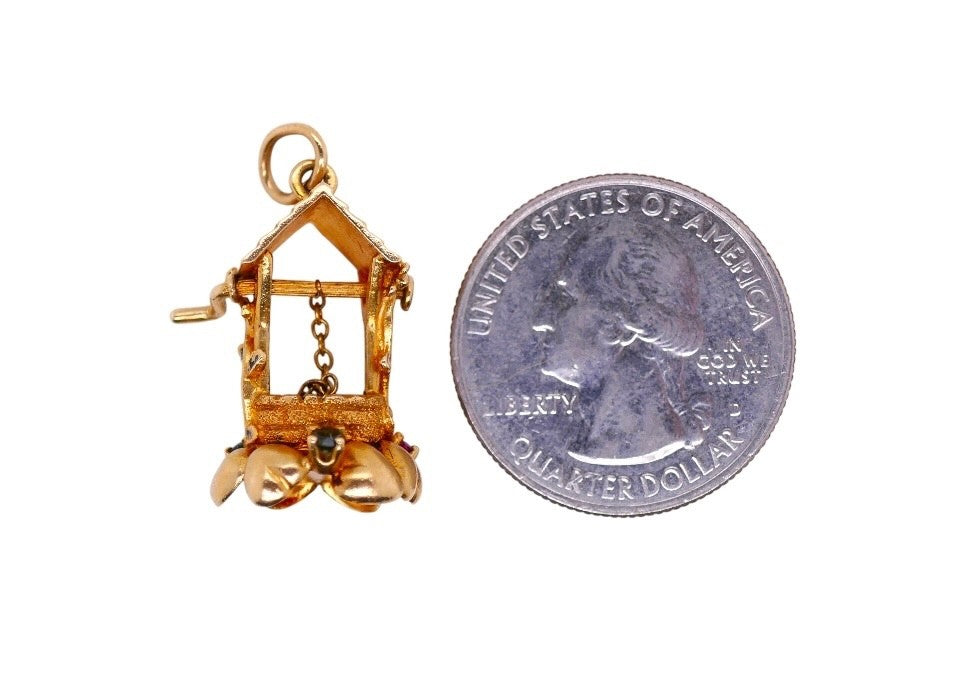 Vintage 14K Gold Articulated Wishing Well Pendant