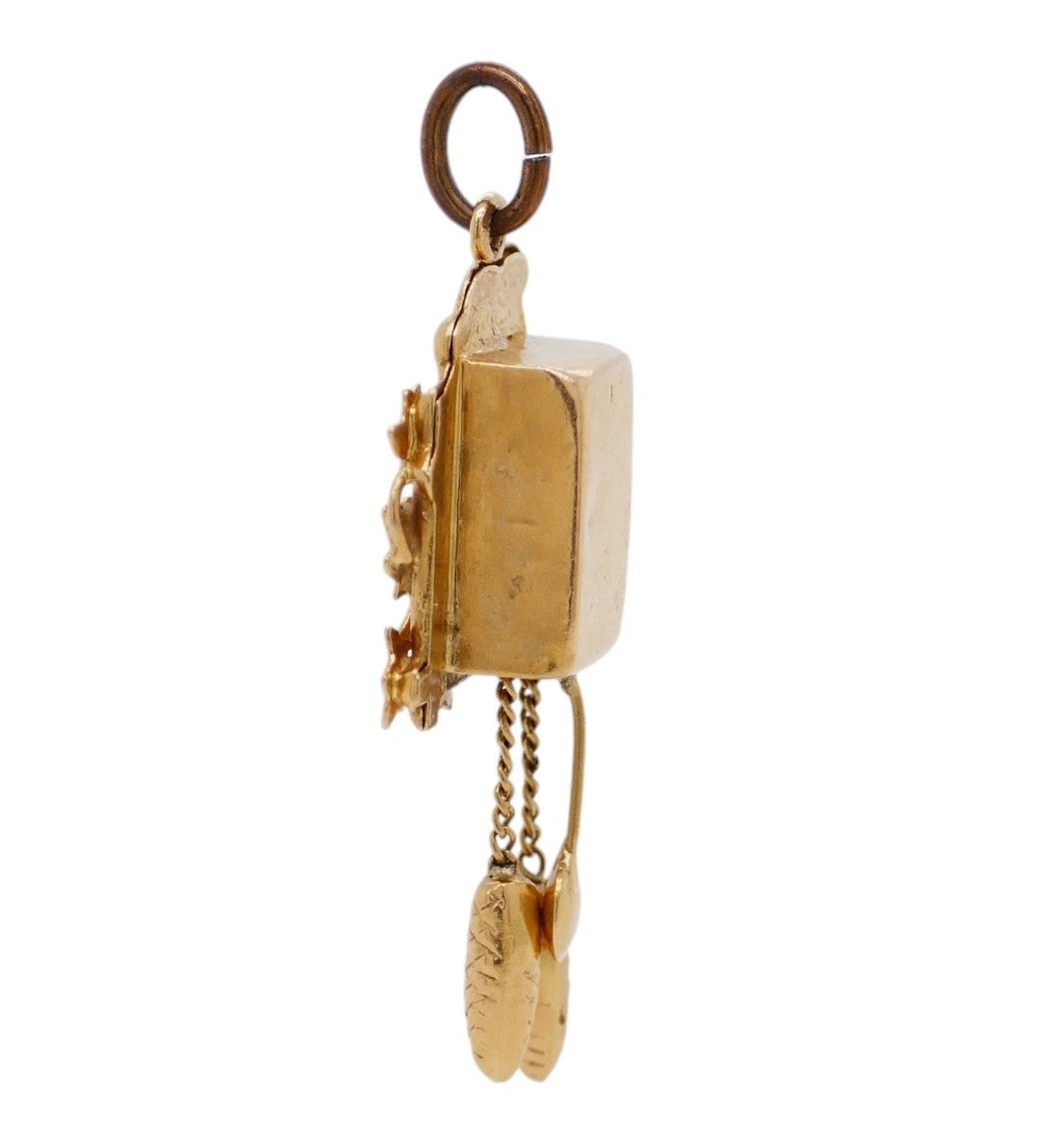 Vintage 18K Gold Cuckoo Clock Charm With Moving Weights