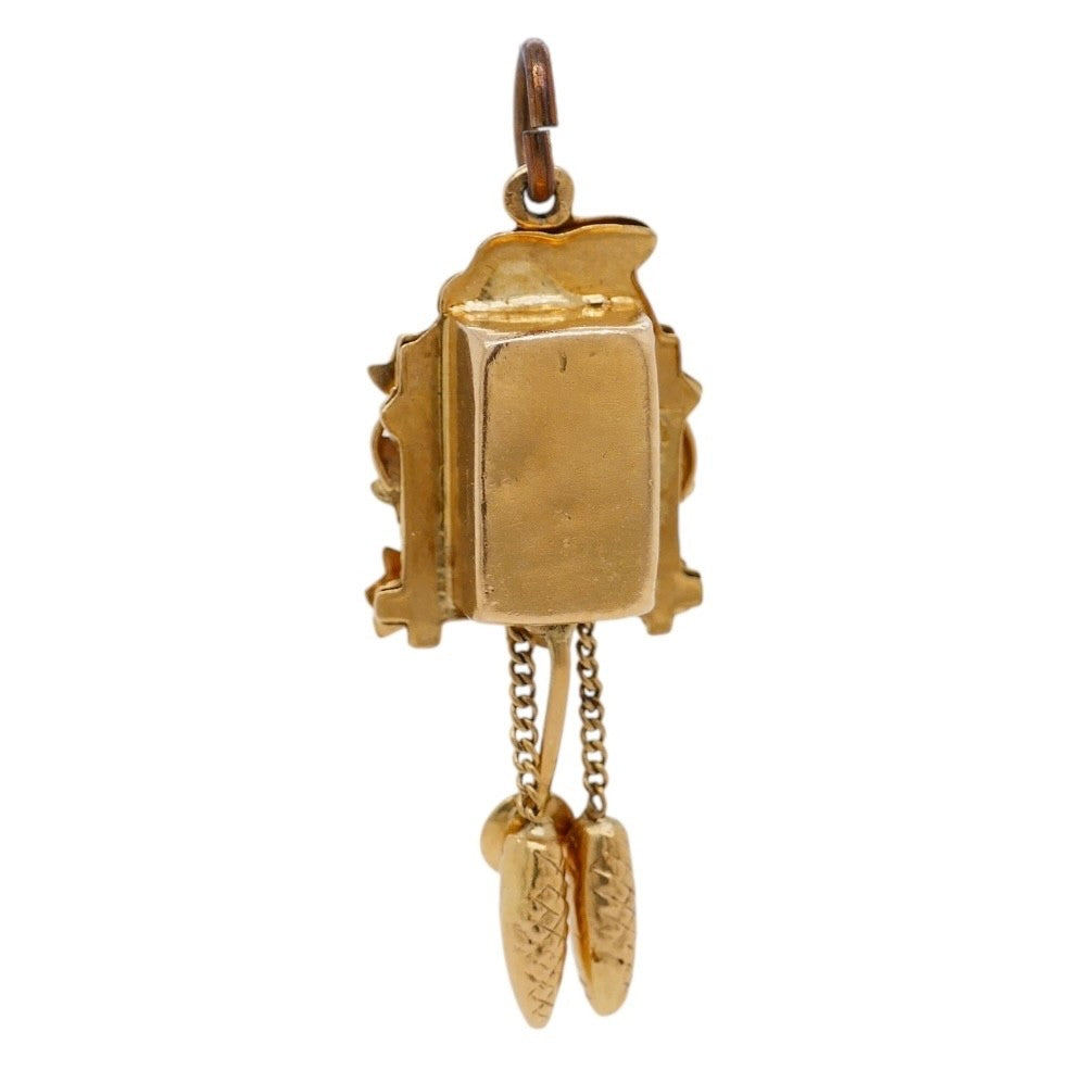Vintage 18K Gold Cuckoo Clock Charm With Moving Weights