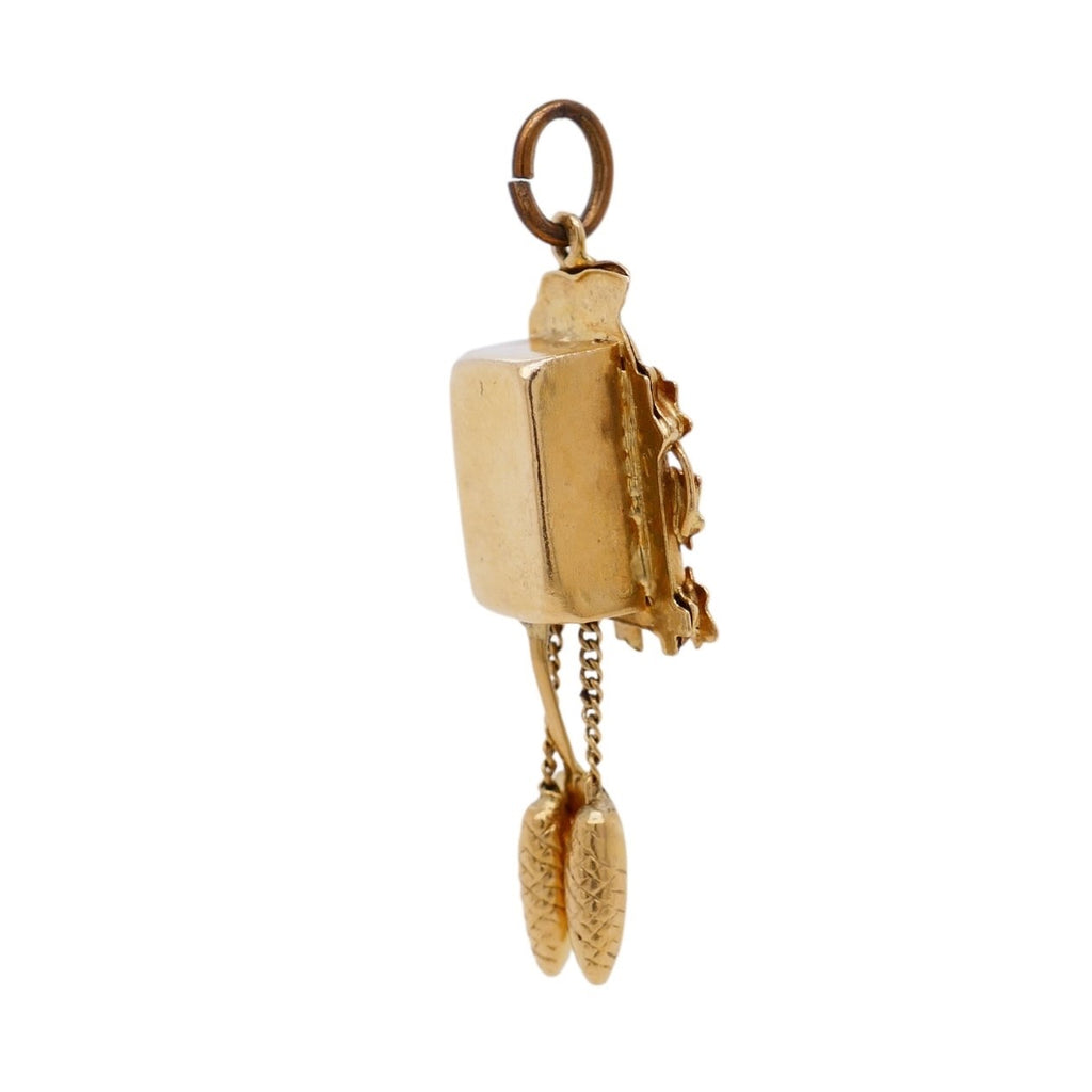 Vintage 18K Gold Cuckoo Clock Charm With Moving Weights