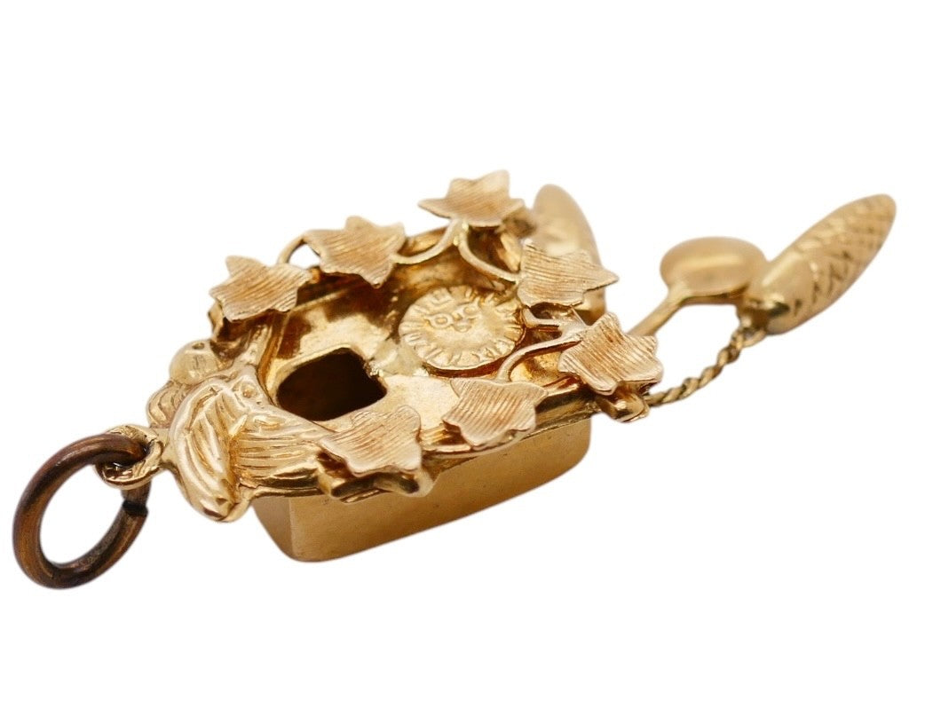 Vintage 18K Gold Cuckoo Clock Charm With Moving Weights
