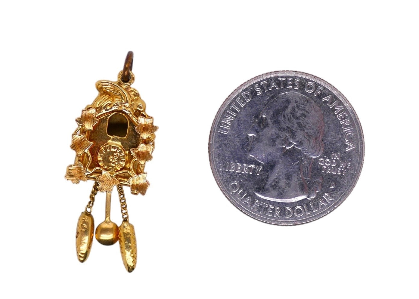 Vintage 18K Gold Cuckoo Clock Charm With Moving Weights