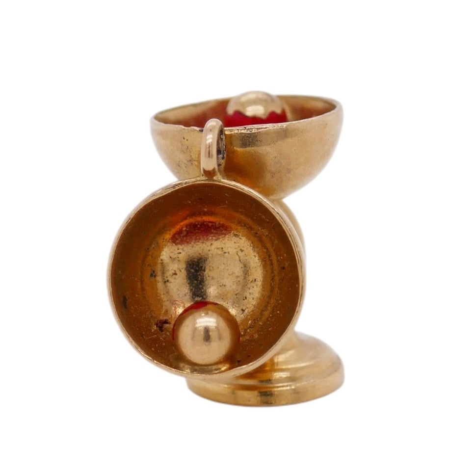 Vintage 14K Gold Pair of Goblets Charm With Red Enamel Accents