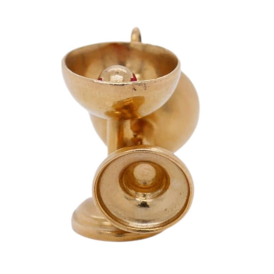 Vintage 14K Gold Pair of Goblets Charm With Red Enamel Accents