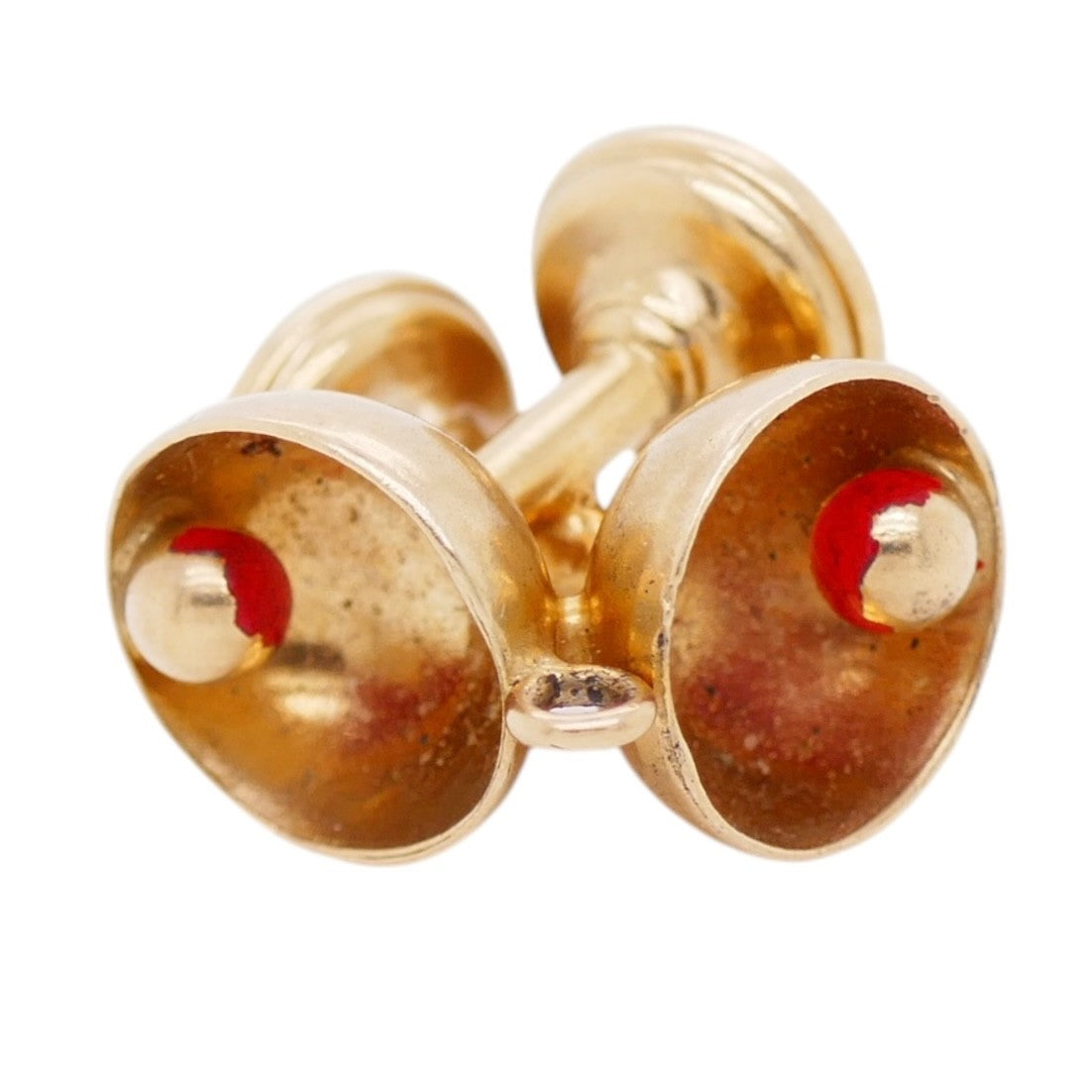 Vintage 14K Gold Pair of Goblets Charm With Red Enamel Accents