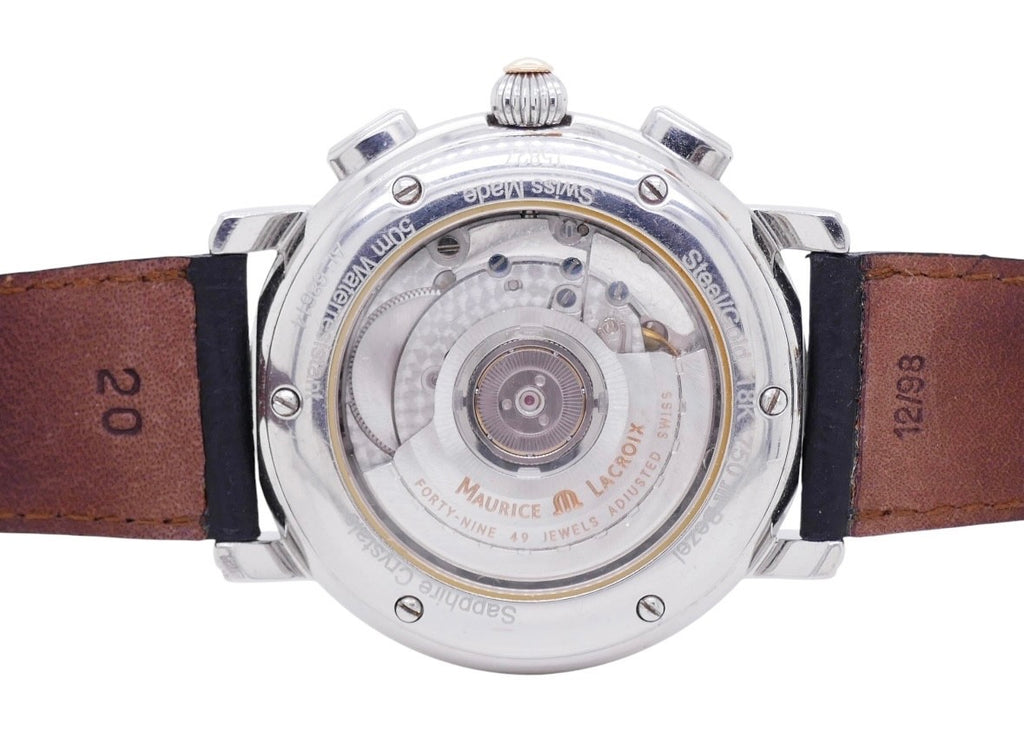 Maurice Lacroix Flyback Chronograph 15827 Watch 18K Gold Bezel Display Caseback