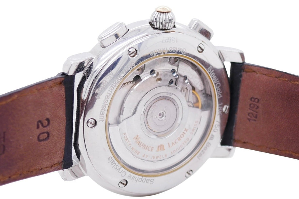 Maurice Lacroix Flyback Chronograph 15827 Watch 18K Gold Bezel Display Caseback