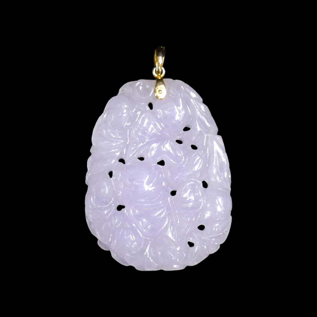 Engraved Lavender Jade Pendant 14k Gold