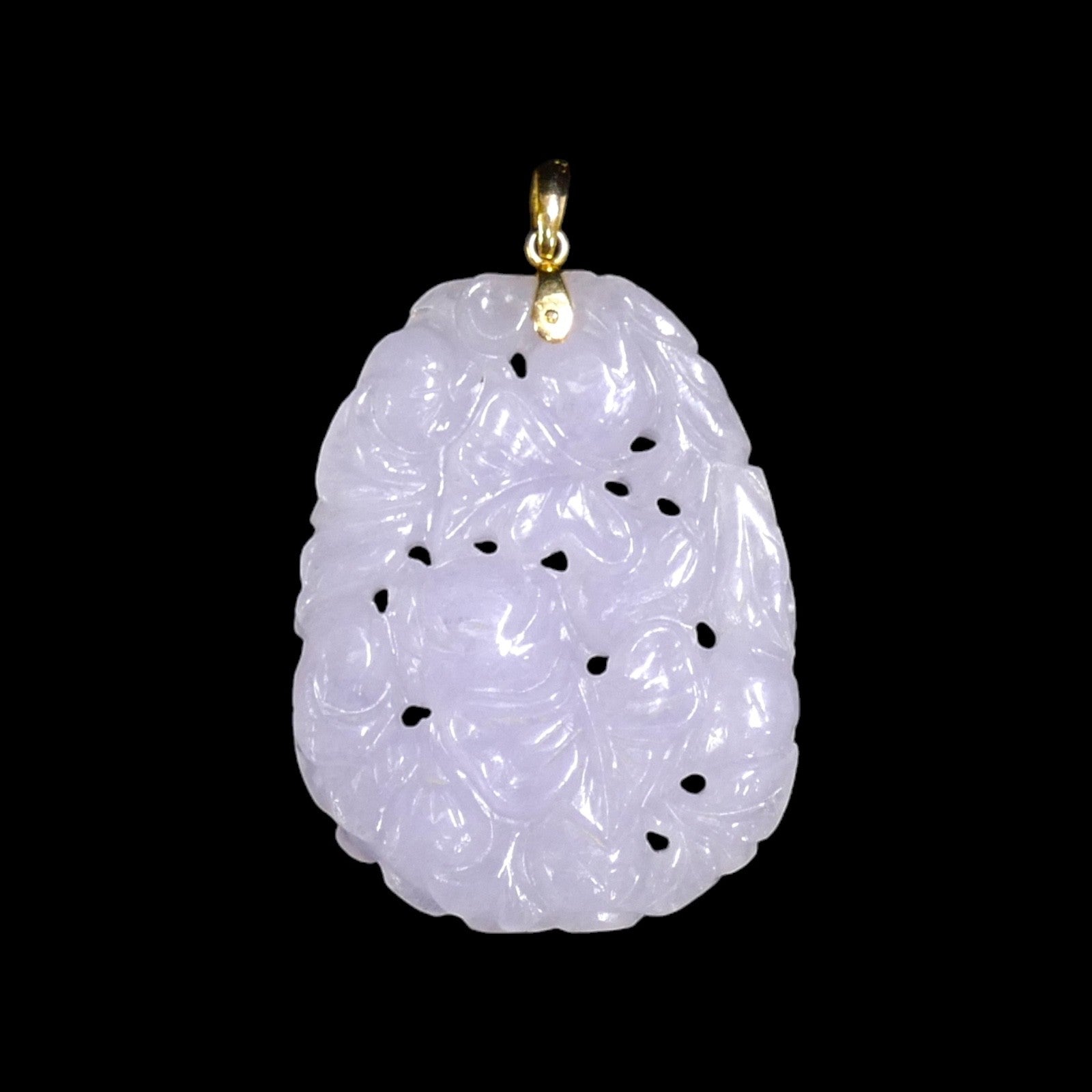 Engraved Lavender Jade Pendant 14k Gold