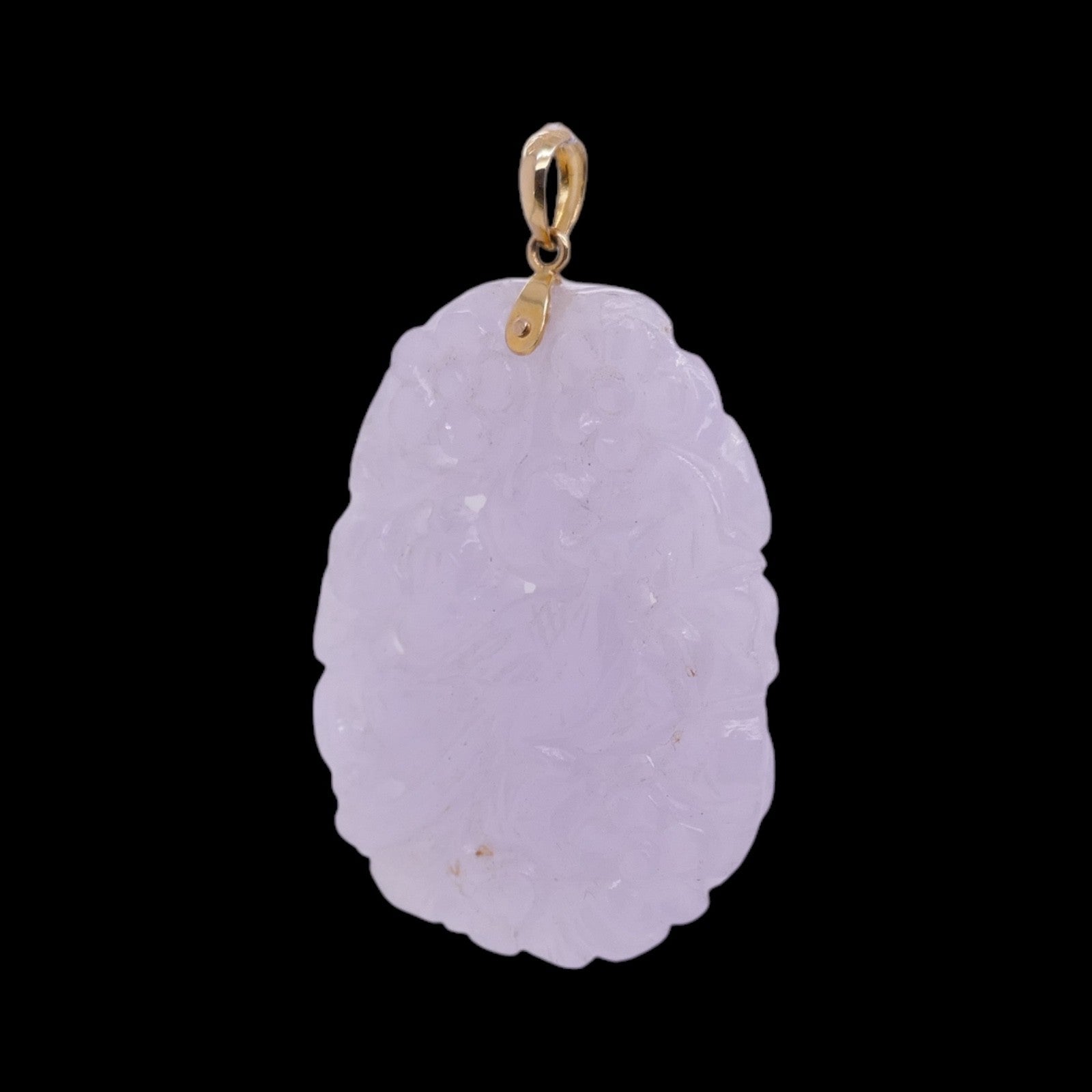 Engraved Lavender Jade Pendant 14k Gold