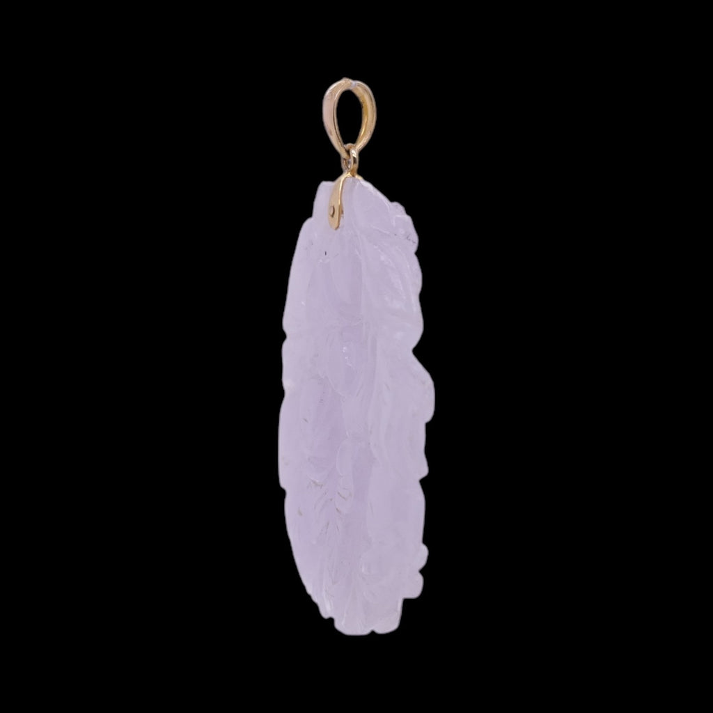Engraved Lavender Jade Pendant 14k Gold
