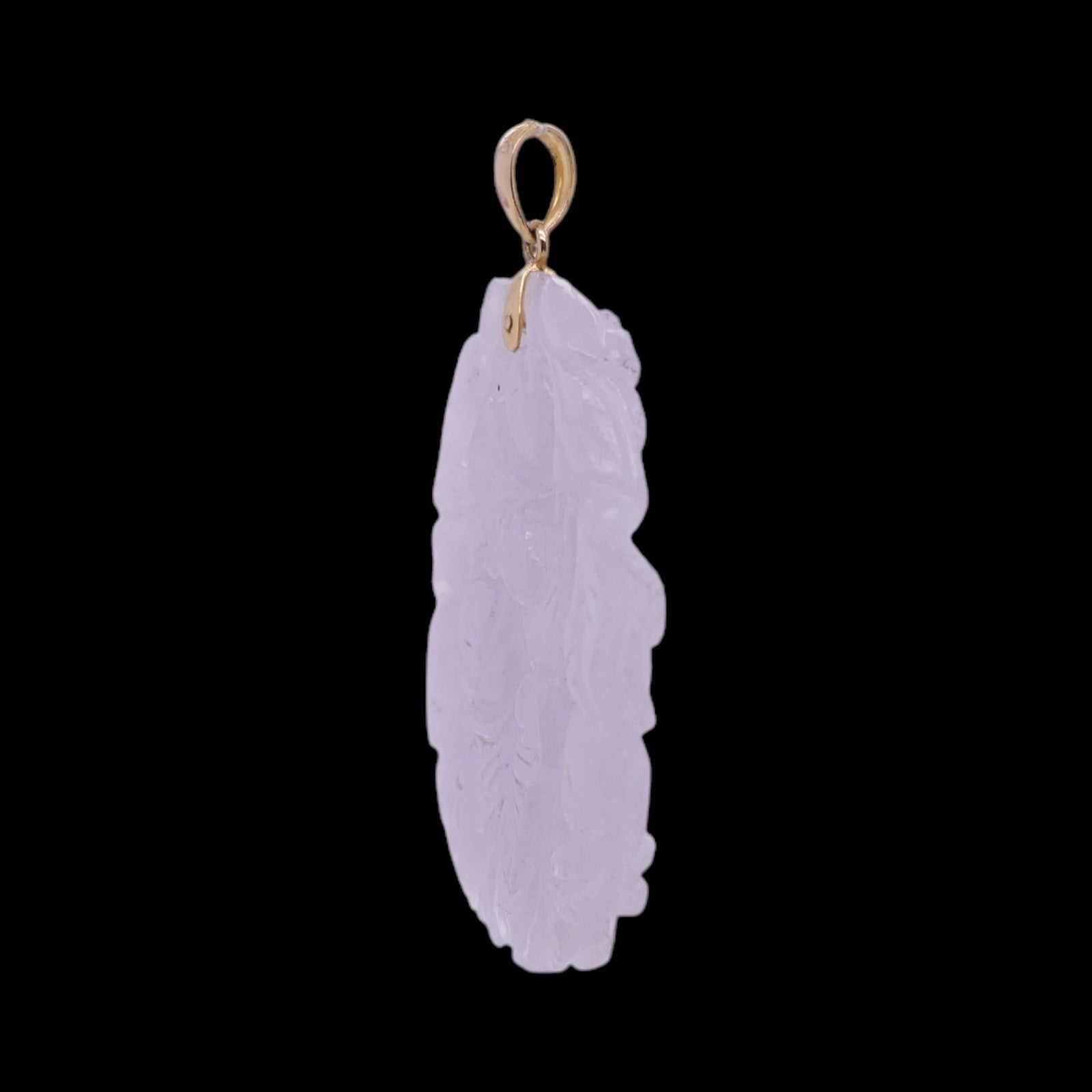 Engraved Lavender Jade Pendant 14k Gold
