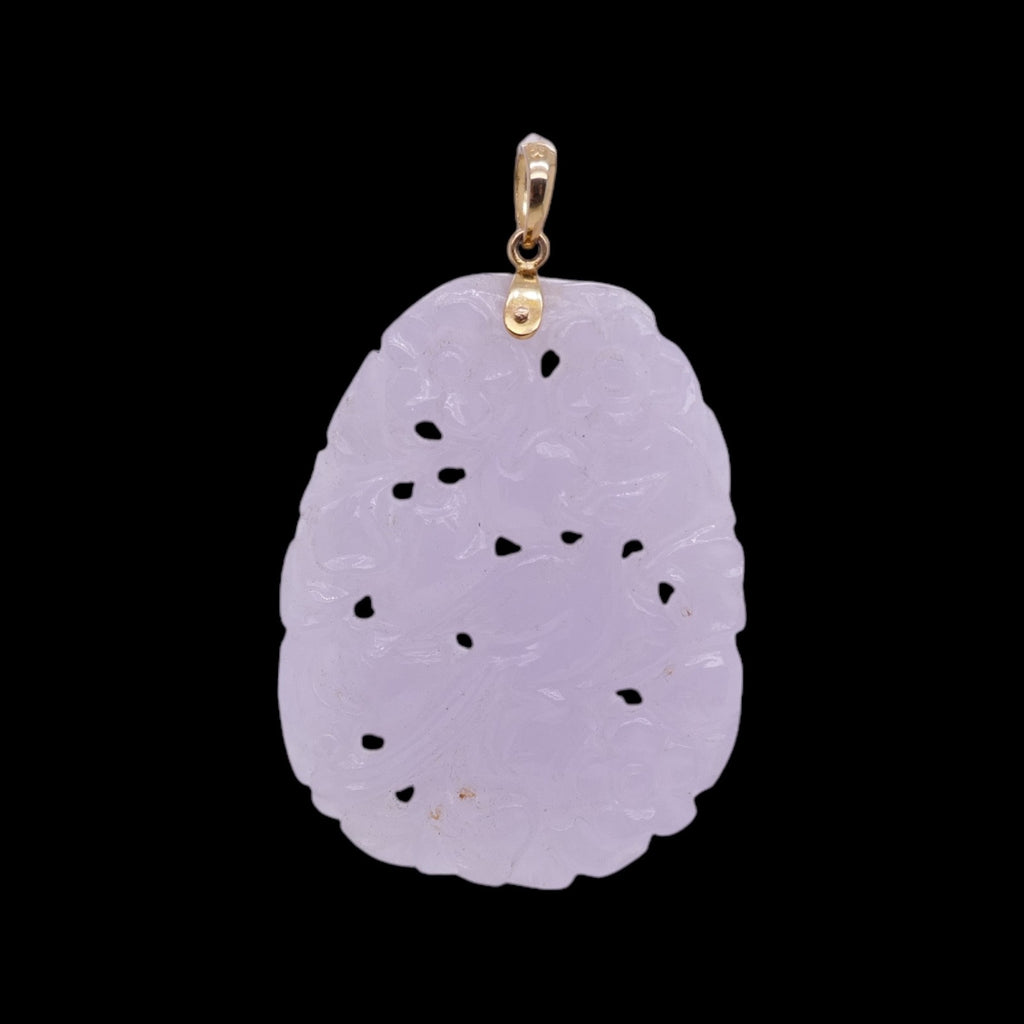 Engraved Lavender Jade Pendant 14k Gold