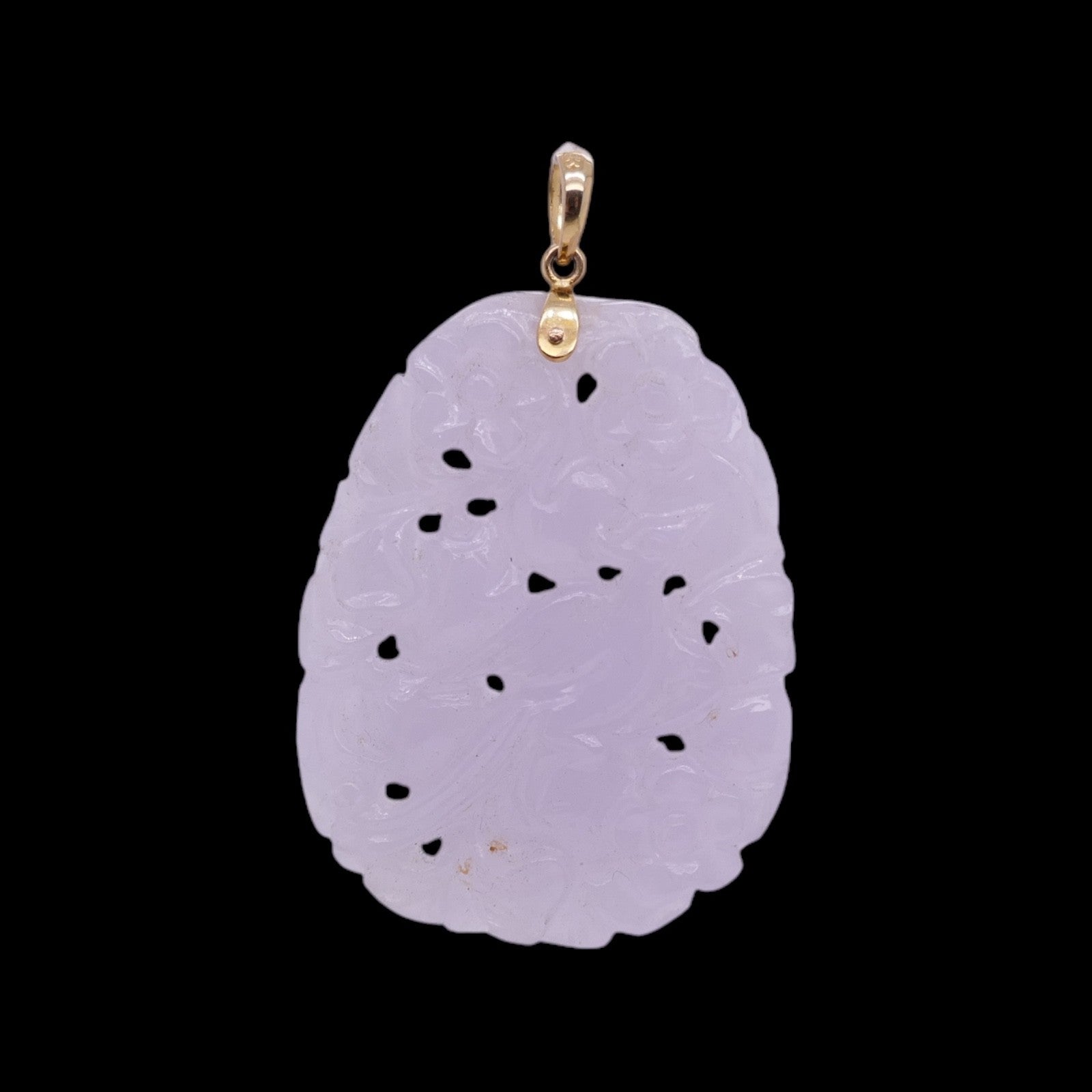 Engraved Lavender Jade Pendant 14k Gold