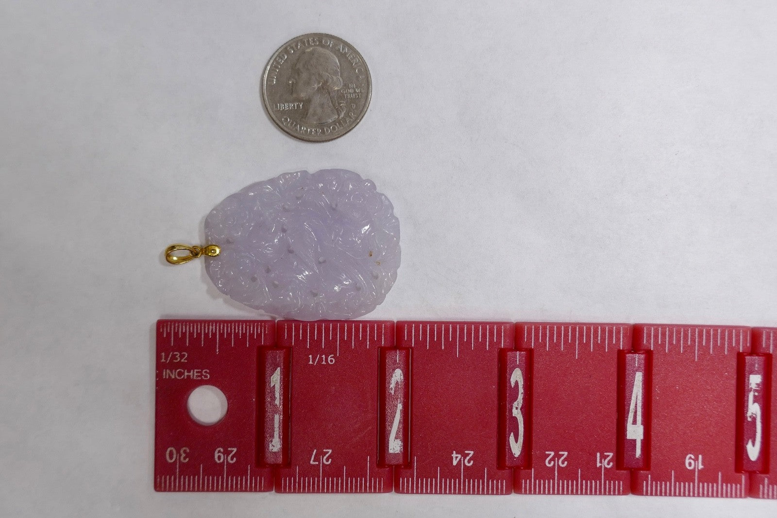 Engraved Lavender Jade Pendant 14k Gold