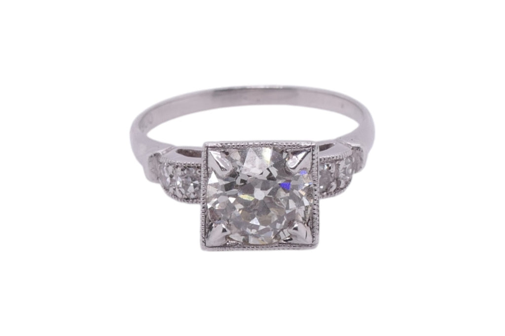Vintage Platinum Diamond Ring with 1.54 ct Old European Cut Diamond