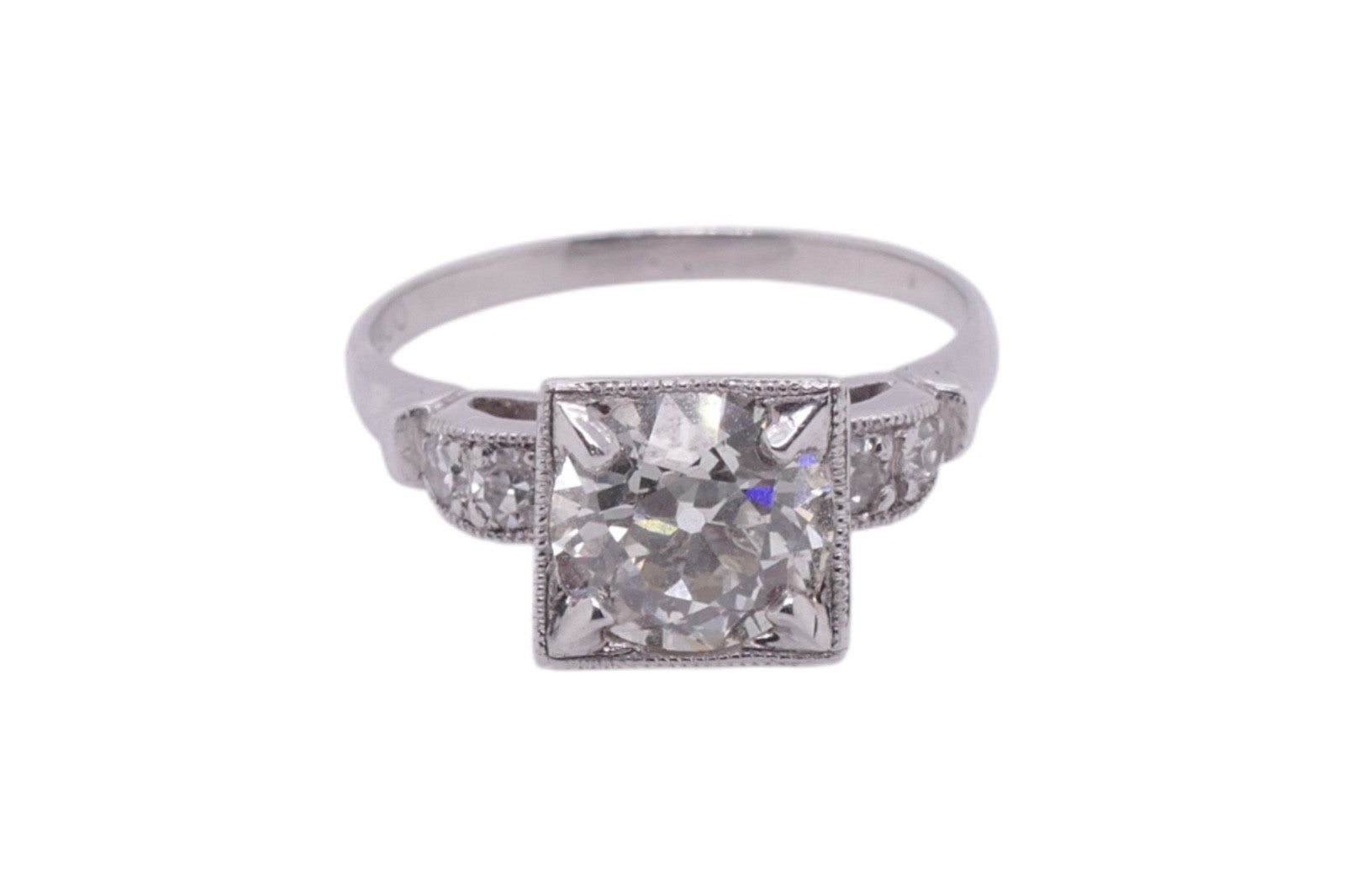 Vintage Platinum Diamond Ring with 1.54 ct Old European Cut Diamond