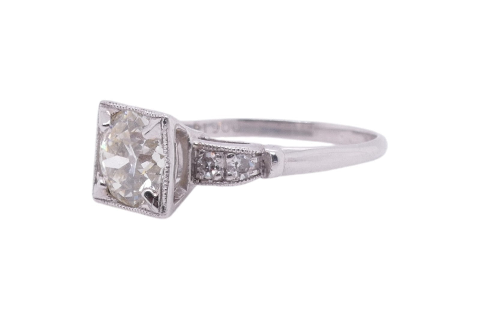Vintage Platinum Diamond Ring with 1.54 ct Old European Cut Diamond