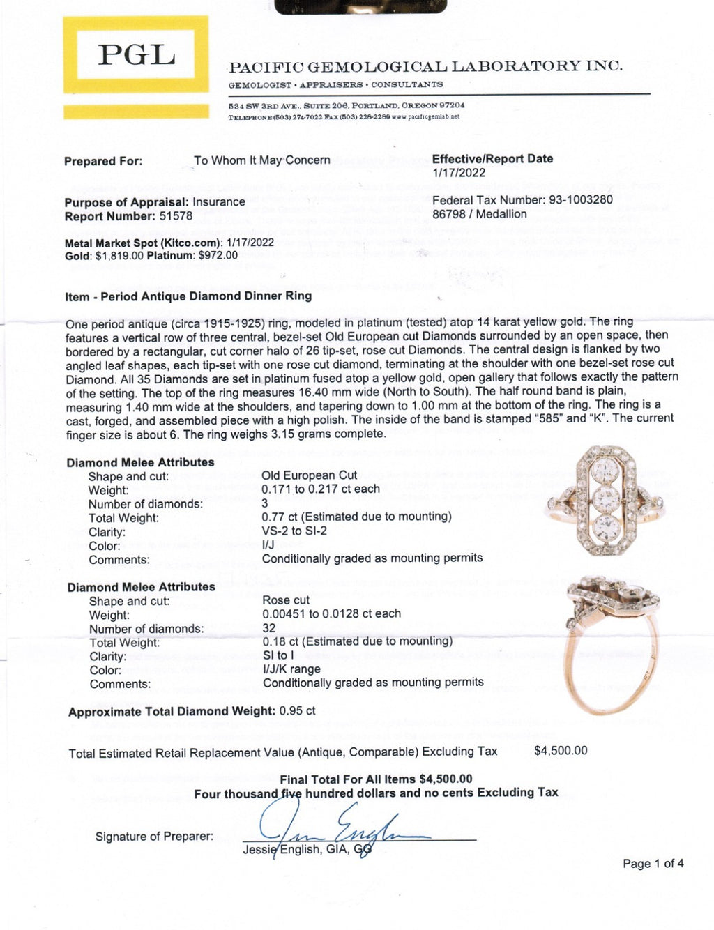 Vintage Art Deco 14K Gold & Diamond Ring